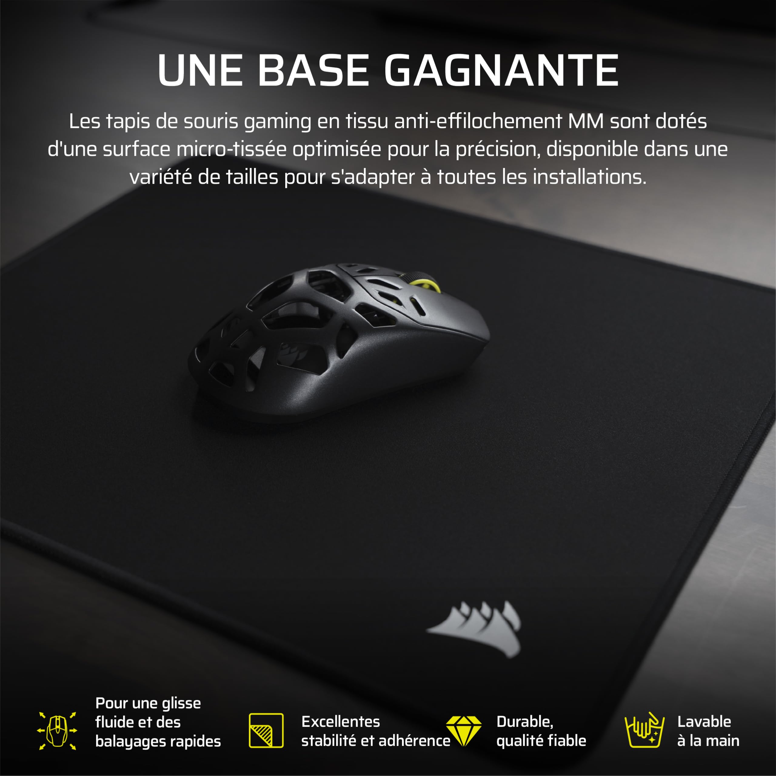 Corsair MM Tapis de Souris Gaming en Tissu Anti-Effilochement – XXXL – Noir | XXXL (1220 x 590mm) – Surface Micro-Tissée, Bords Cousus Anti-Effilochement, Base en Caoutchouc Naturel