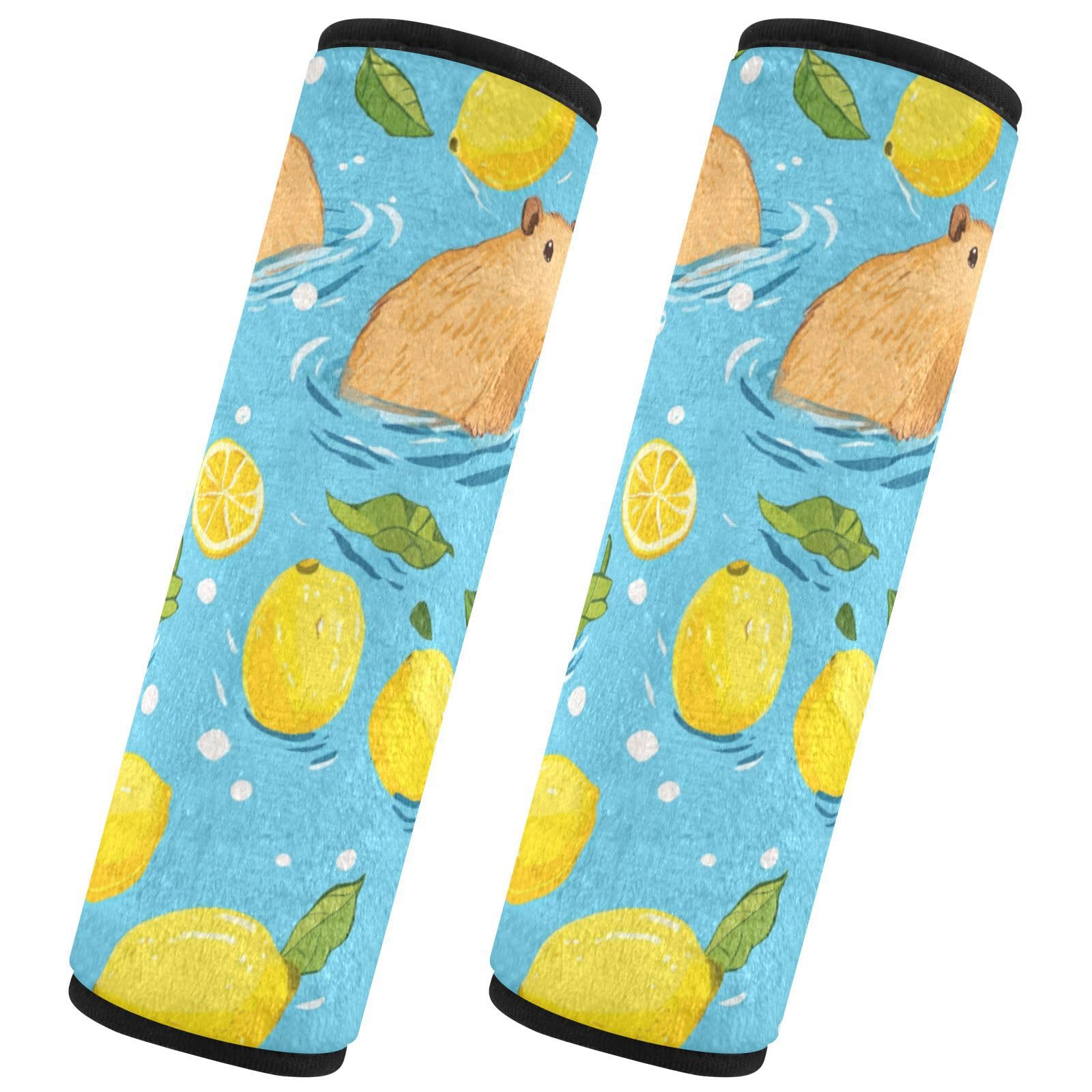 Seat Belt Covers 2 Pack Cute Capybaras Swimming Car Seat Strap Covers Super Soft Lemon Car Seat Neck Cover for Boys Girls Adults Babies S