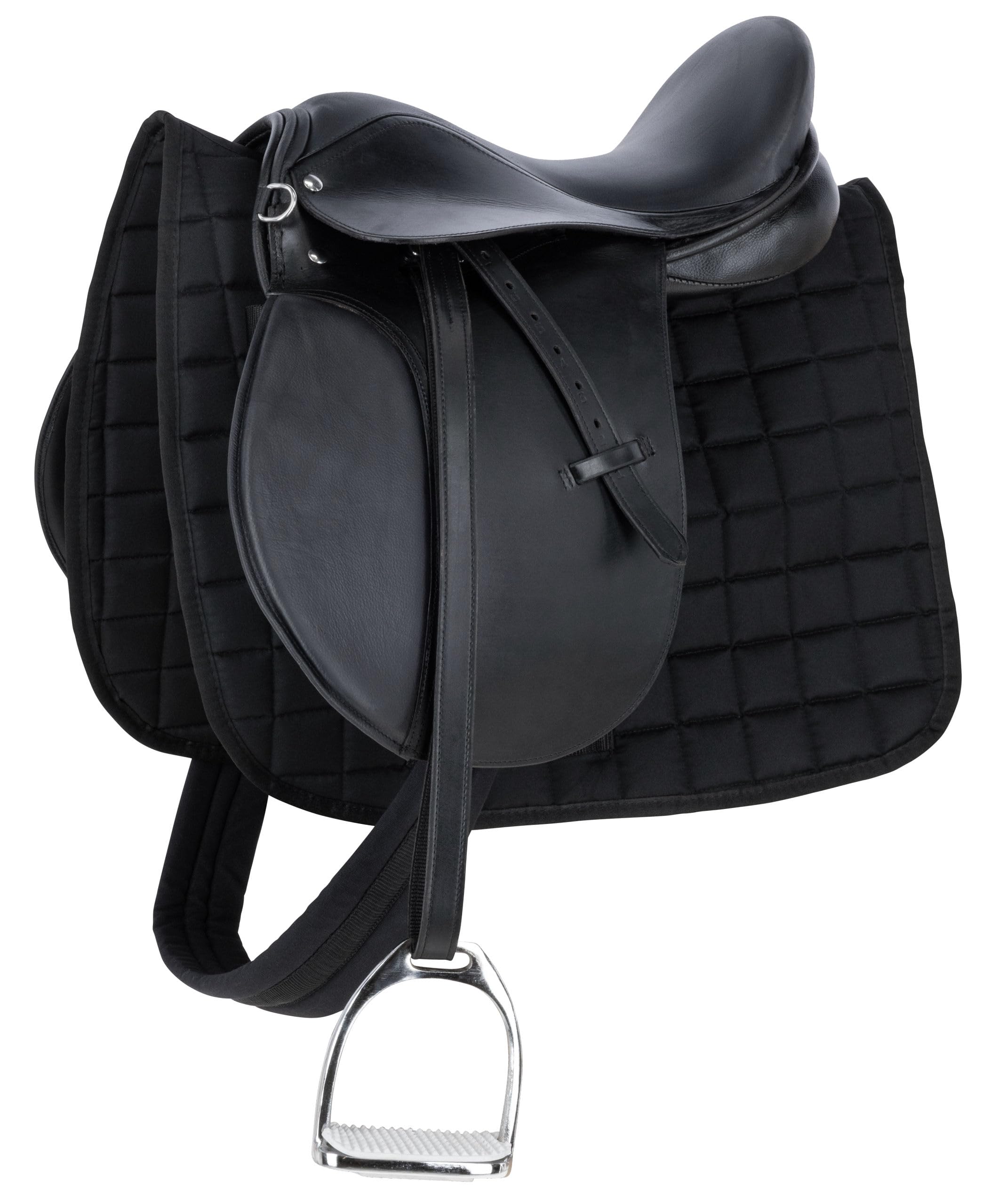 Covalliero Juego de Silla de Montar, versatilidad, Negro, 17,5 Pulgadas, Ancho de la Silla 30,5 cm, Longitud de la cincha 125 cm, cómodo, Buen Ajuste, Incluye Silla y Mantilla | Versatilidad, Ancho de la Silla 30,5 cm, Longitud de la cincha 125 cm, Cómodo