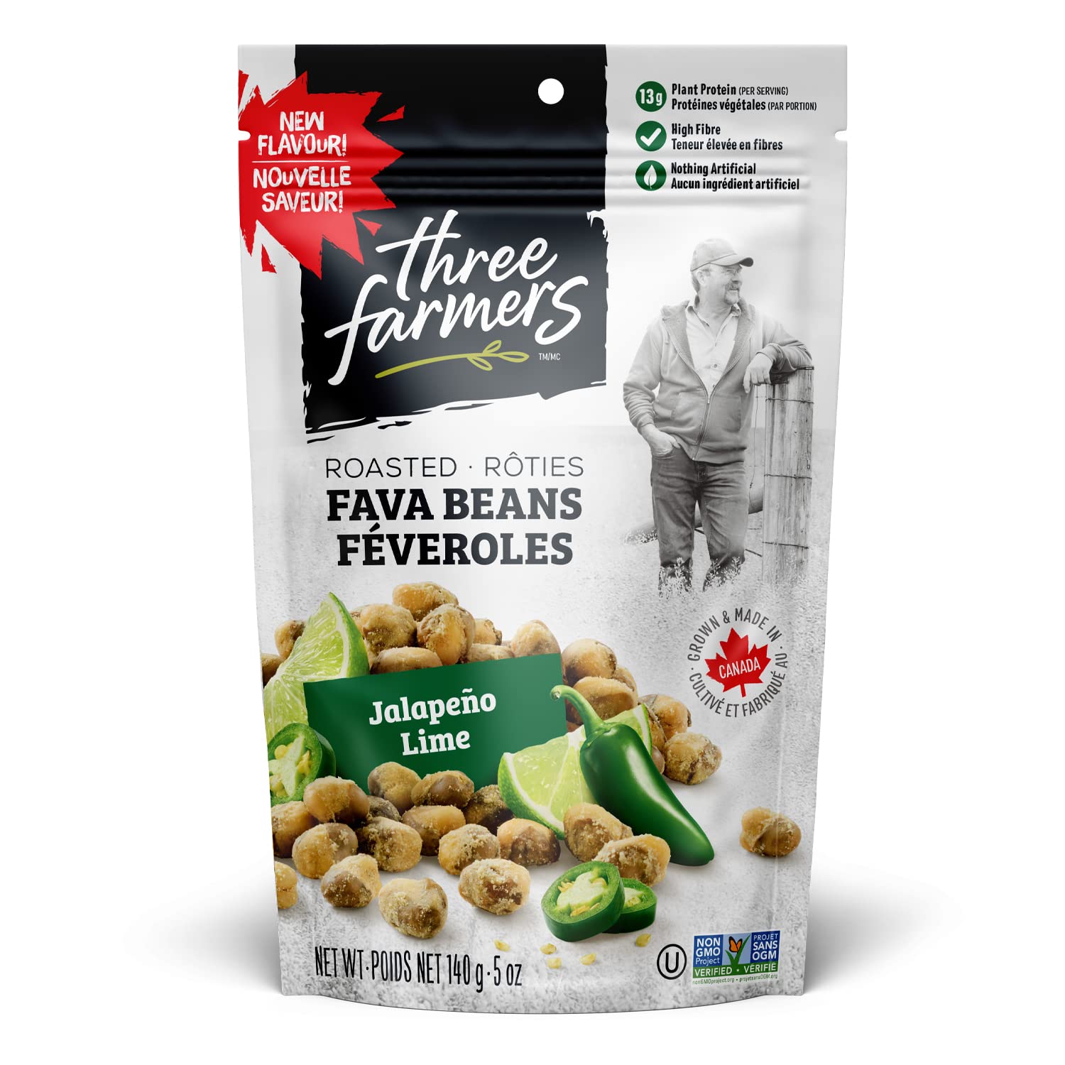 Three Farmers Jalapeno Lime Roasted Fava Beans, 140 GR