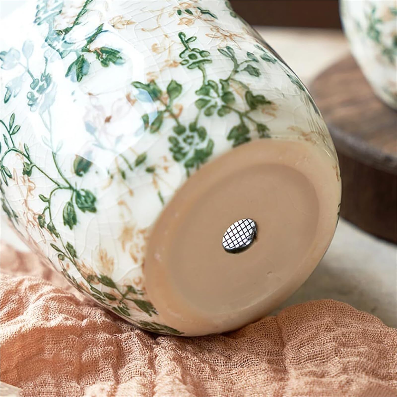 Doniczki na rośliny w stylu vintage, ceramiczne donice do roślin pokojowych i sukulentów, popękane, glazurowane, zielone wiosna dekoracja (M)