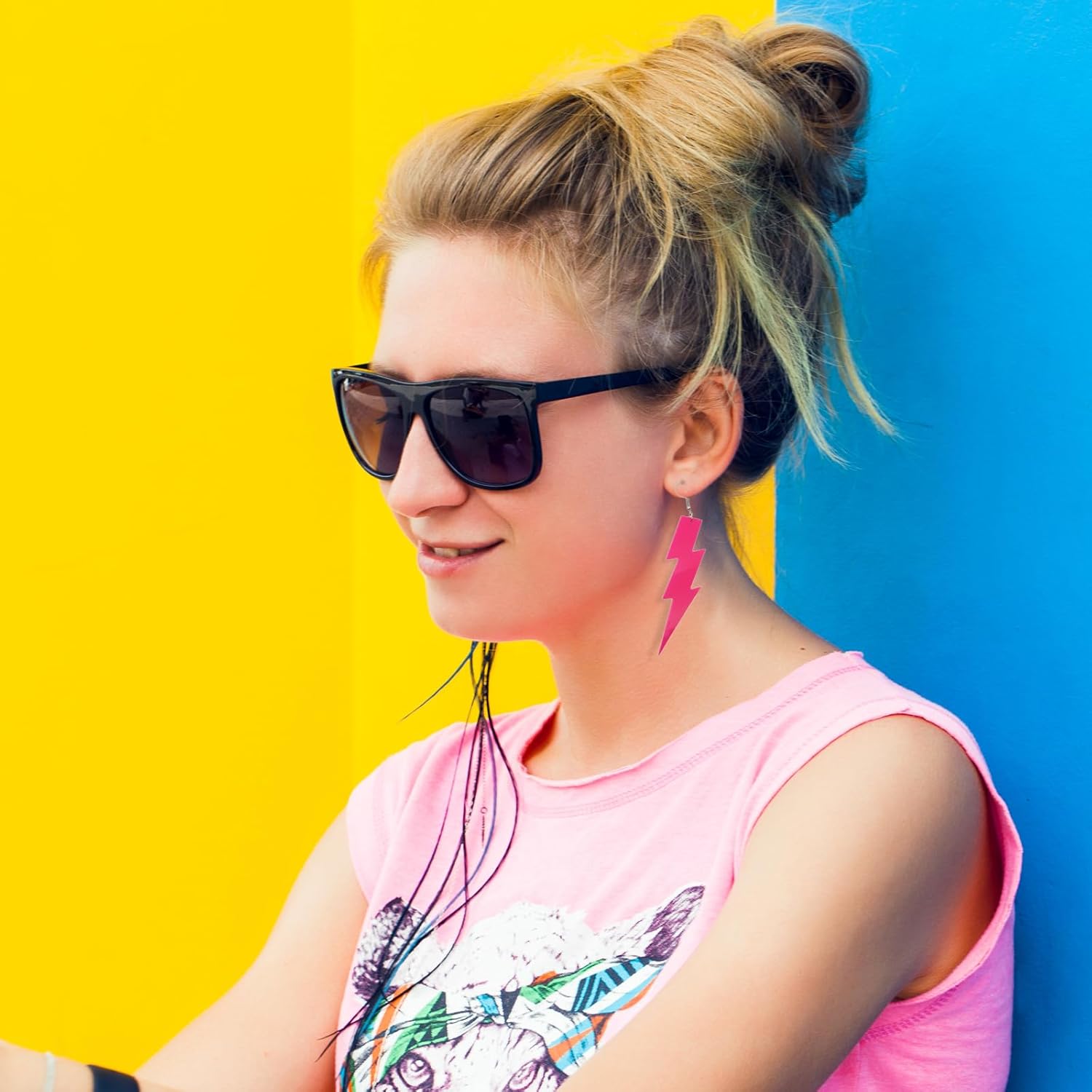 6 Pairs 80s 90s Neon Earrings for Women Colorful Star Acrylic Drop Earrings 80s 90s Lightning Drop Earrings for 90s 80's Outfit Glow Party Accessories - Image 4