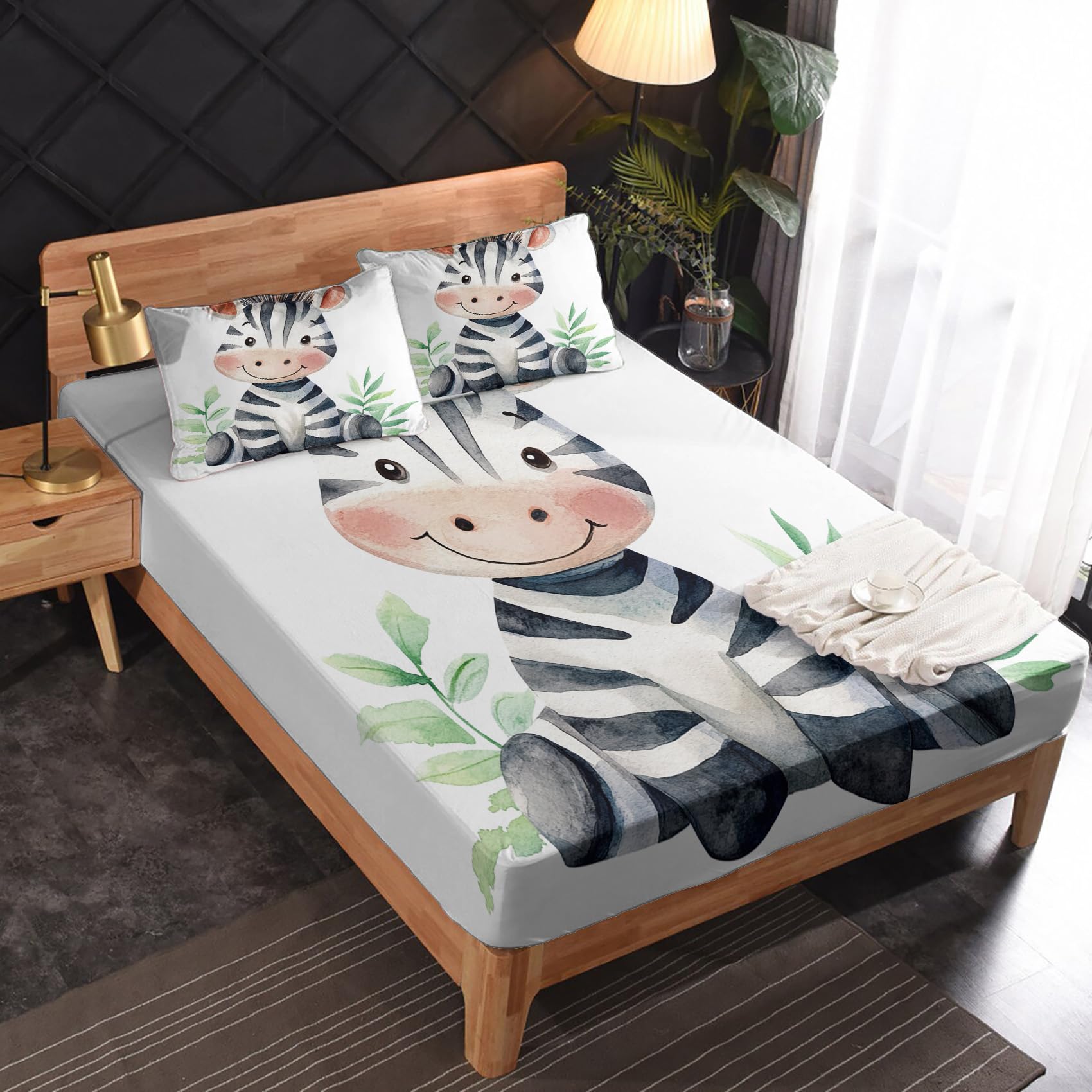 Zvynqour Cute Zebra Sheets California King Size - Wild Animal Bed Sheets - Deep Pocket Fitted Sheets & Flat Sheets & Pillowcases 4 Piece Set - Cartoon Wildlife Bedding & Decor - Soft Cosy Microfibe