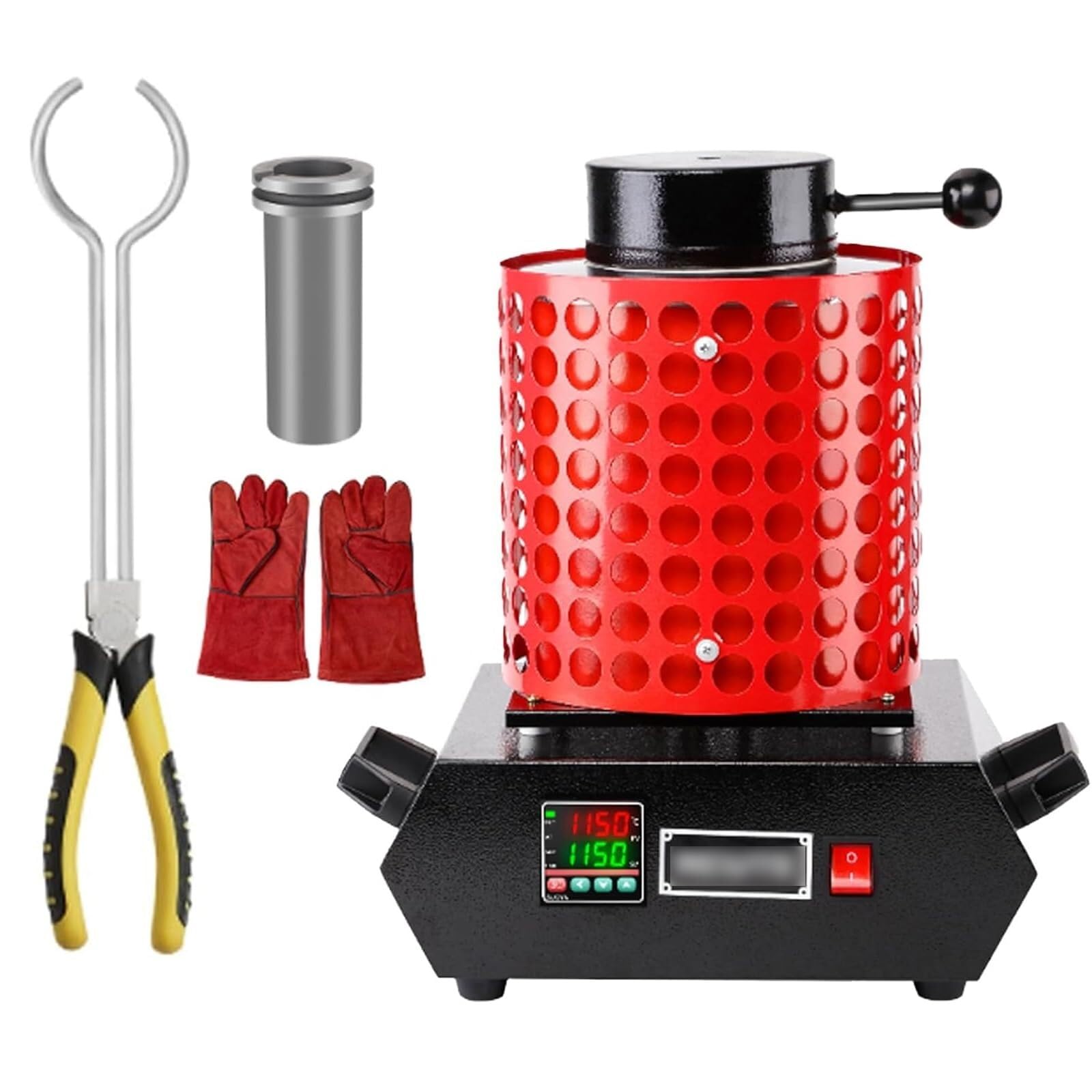 Eoweiot Gold Melting Furnace with Graphite Crucible, Electric Digital Smelting Furnace,for Metal Recycle Home Melting Casting Tool (Red 3 kg)