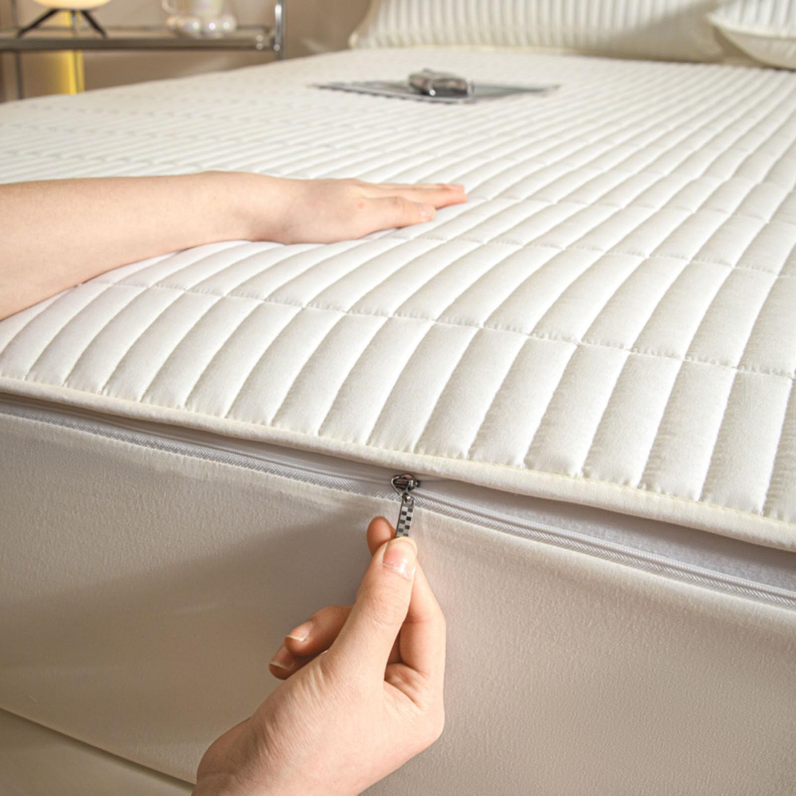 Coprimaterasso trapuntato, traspirante, personalizzabile, tutto incluso, lavabile, protezione a 360°, per letto singolo, matrimoniale, king size (bianco, 160 x 190 + 22 cm)