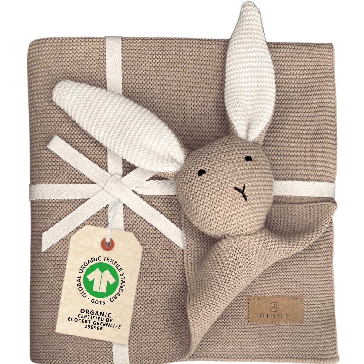 DIKOS Oryginalny kocyk SCHMUSE-HASE Brązowy dla niemowląt - 100% bawełna organiczna, dzianina dla dziewczyny/chłopca - oryginalny sprzęt, prezent z okazji narodzin dziecka