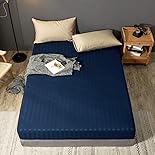 三幸 ボックスシーツ ホテル仕様 セミダブル ネイビー サテンストライプ おしゃれ 単品 470444-0023