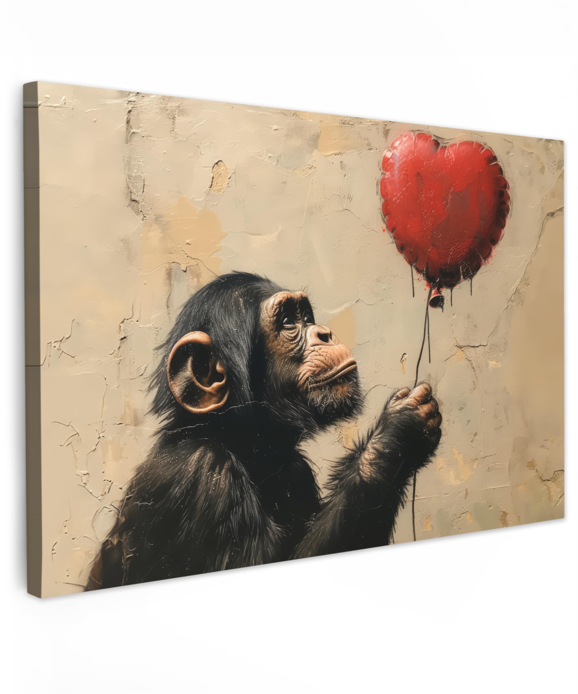 MuchoWow© Canvas Wall Art Work 35"x24" / 90x60 cm Room Decor Painting Wallfillers Picture Decoration Prints Street art - Chimpanzee - Balloon - Graffiti - Banksy