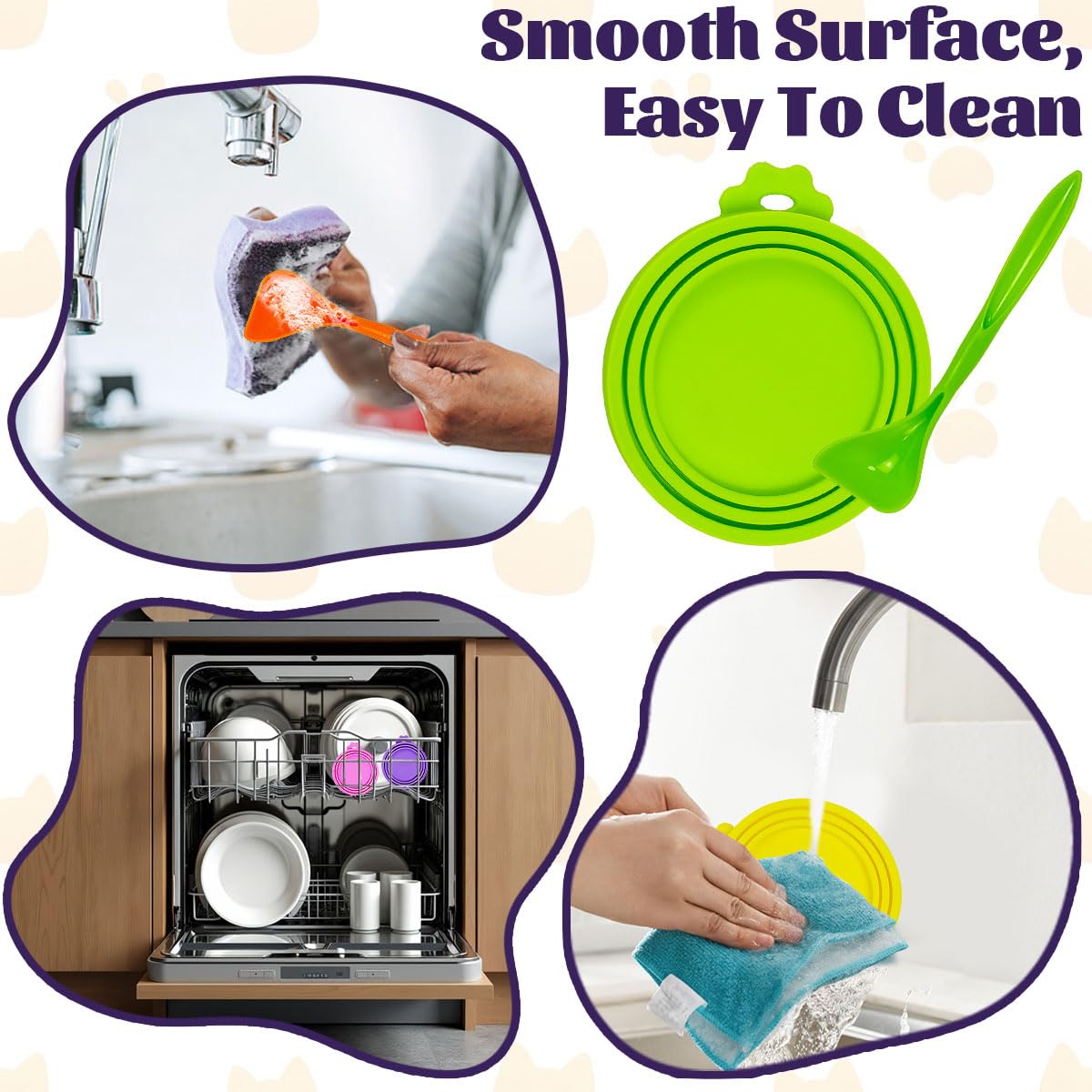 Lot De 6 Couvercles De Boîte De Nourriture pour Chat avec 6 Cuillères en Silicone 70g 85 G 200 G 400 G Couvercles pour Boîtes De Conserve, Couvercles pour Boîtes Alimentaires