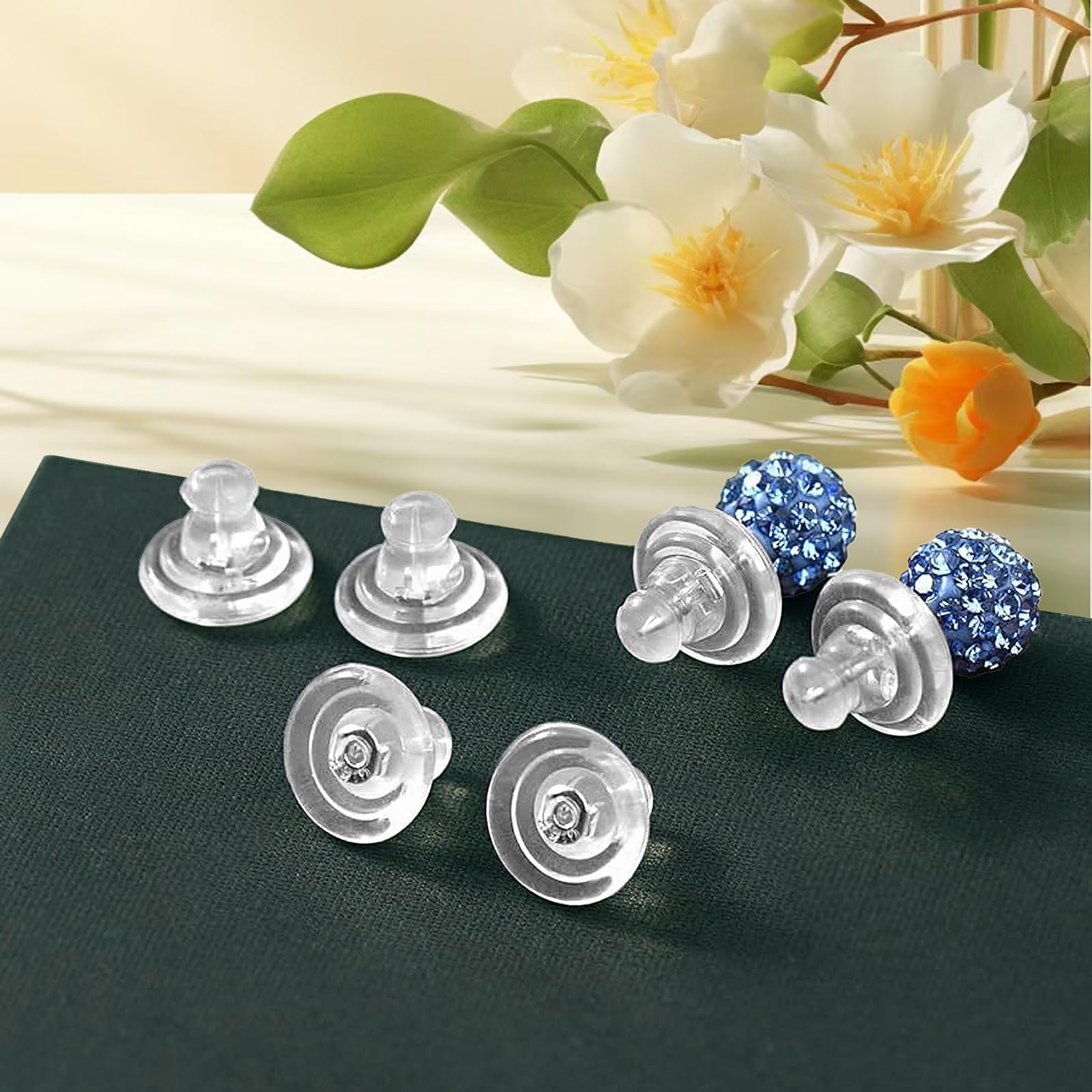 Lussgucc Earring Backs,12 pcs 18K Gold Silicone Earring Backs Replacements, Locking Earring Backs for Studs/Droopy Heavy Earring, No-Irritate Hypoallergenic Soft Clear Earring Backs (White Gold)