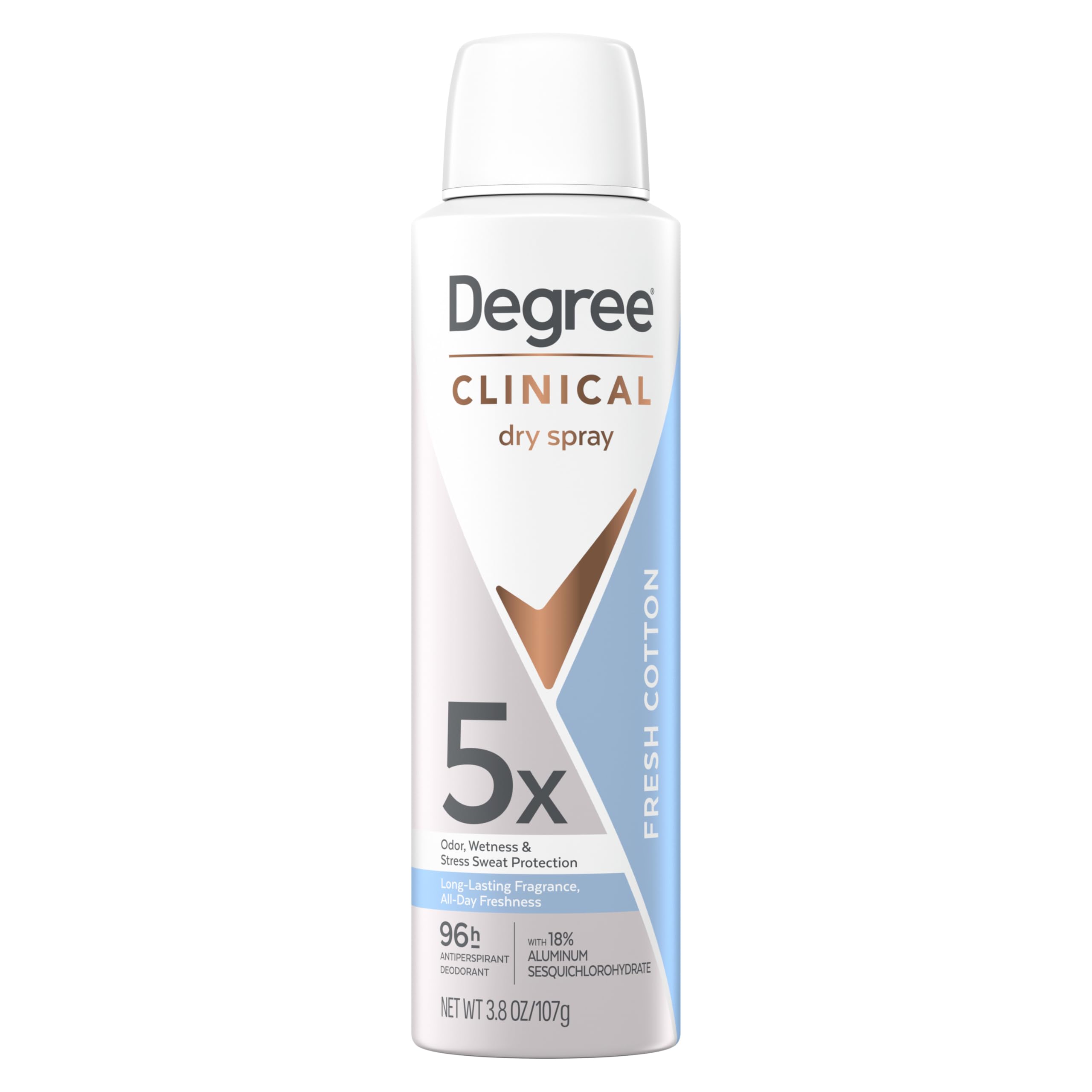 Degree Clinical Strength Antiperspirant Deodorant 96-Hour Sweat and Odor Protection Fresh Cotton Dry Spray 5x Types of Sweat 3.8 OZ