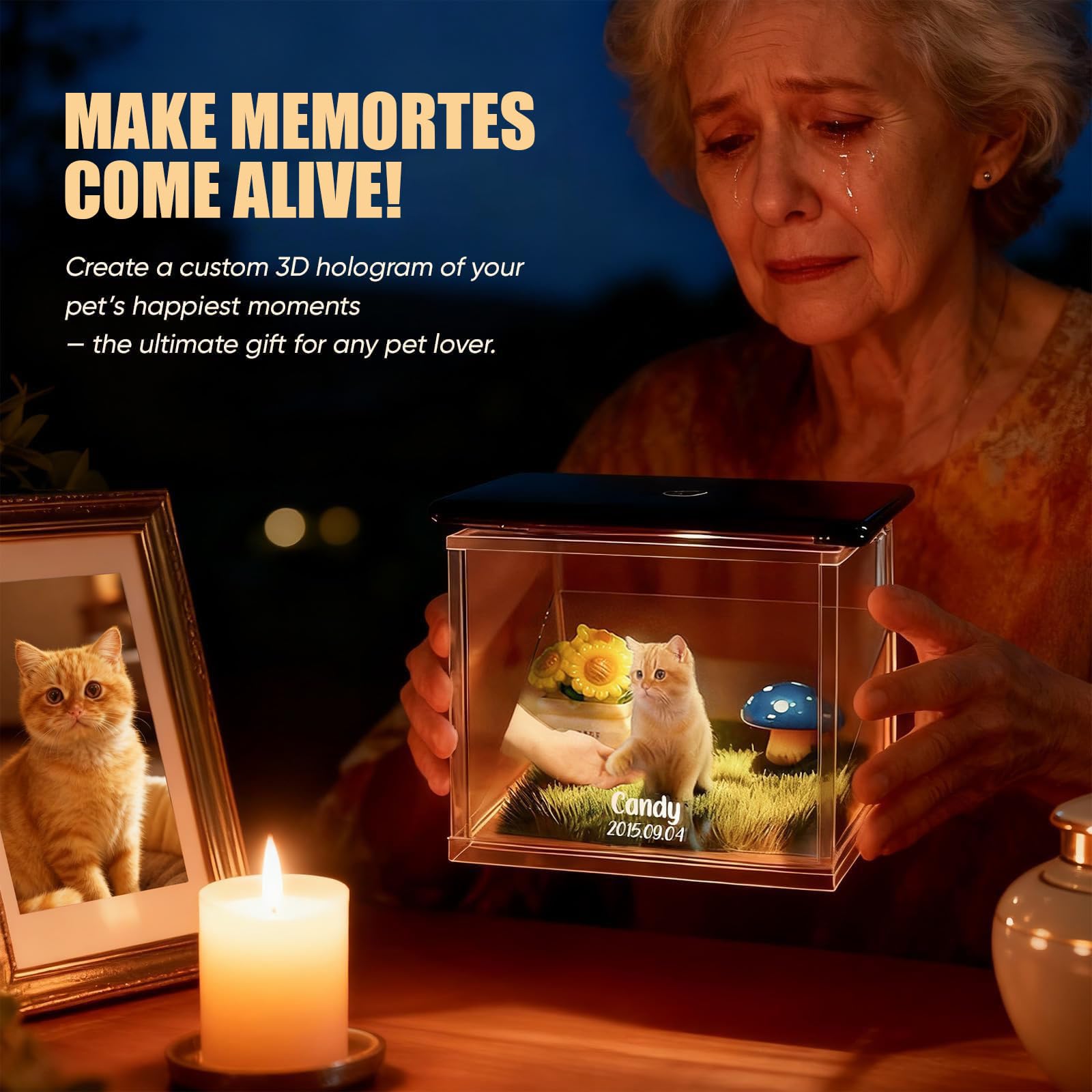 Caja Conmemorativa Holográfica Personalizada para Mascotas, Recuerdo de Holograma de Mascota 3D Personalizado con Foto, Exhibición Digital de Casa de Mascotas, Adorno de Recuerdo