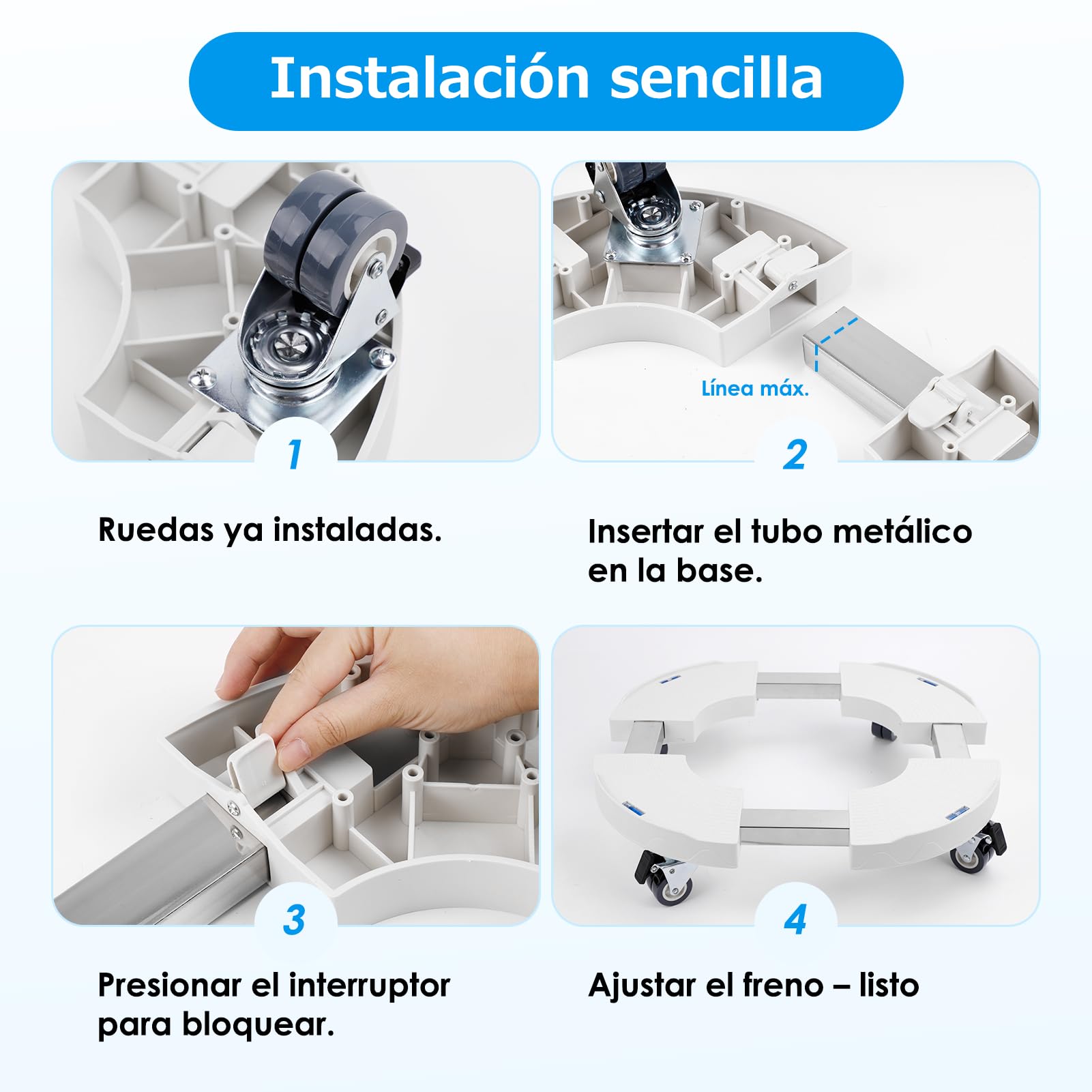 DEWEL Plataforma con Ruedas Ajustable Ø 38-45cm, Soporte para Macetas con Ruedas 360° con Freno, Instalación Rápida sin Tornillos, Capacidad 200kg, para Plantas, Sombrilla, Ventilador