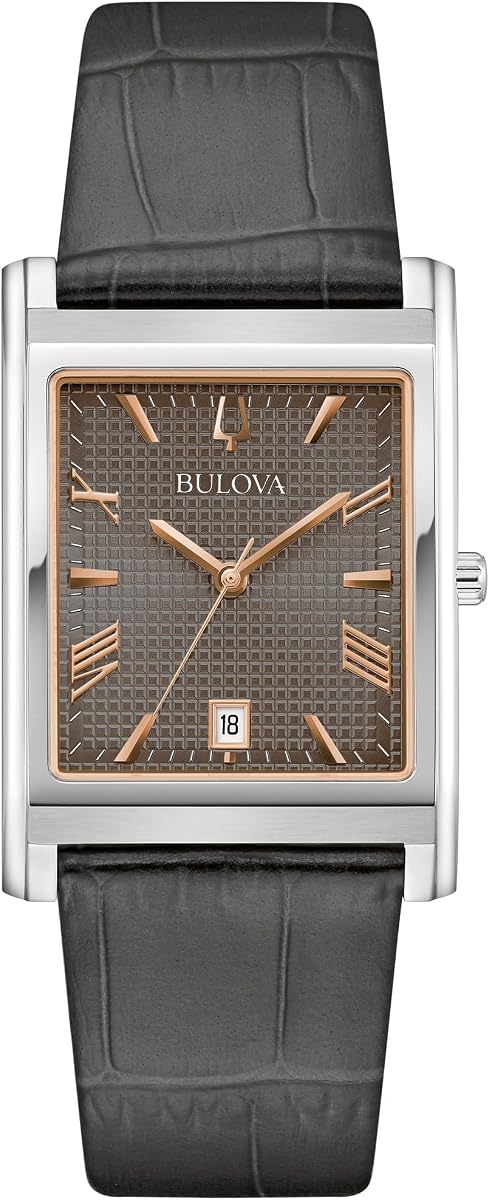 Bulova Men's Classic Sutton 3-Hand Calendar Quartz Leather Strap, Patterned Dial, Sapphire Crystal, 29 x 41mm