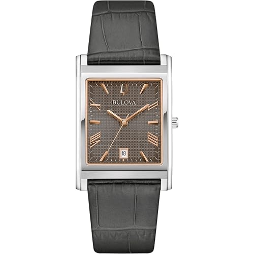 Bulova Men's Classic Sutton 3-Hand Calendar Quartz Leather Strap, Patterned Dial, Sapphire Crystal, 29 x 41mm