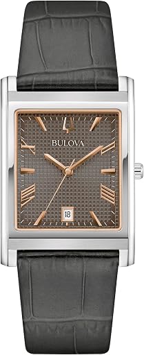 Bulova Men's Classic Sutton 3-Hand Calendar Quartz Leather Strap, Patterned Dial, Sapphire Crystal, 29 x 41mm
