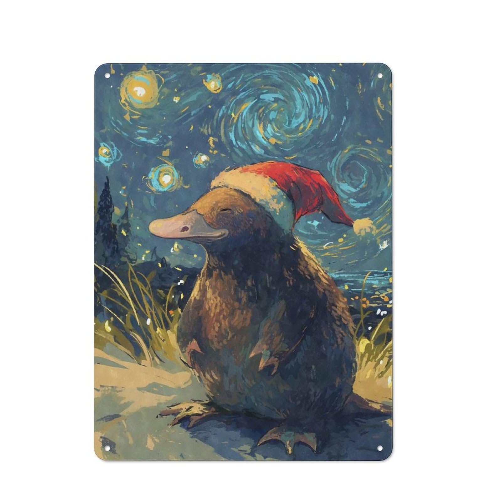 Junmoney Platypus In Santa Hat Vintage Tin Sign 40X30cm With For Studio Or Craft Room, For Garage, Workshop And Man Cave Decoration