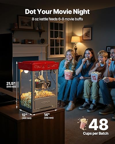 Miniatura 2 de VEVOR Máquina de palomitas de maíz, hervidor de acero inoxidable de 8 onzas, máquina comercial de palomitas de maíz de 800 W, 48 tazas por lote