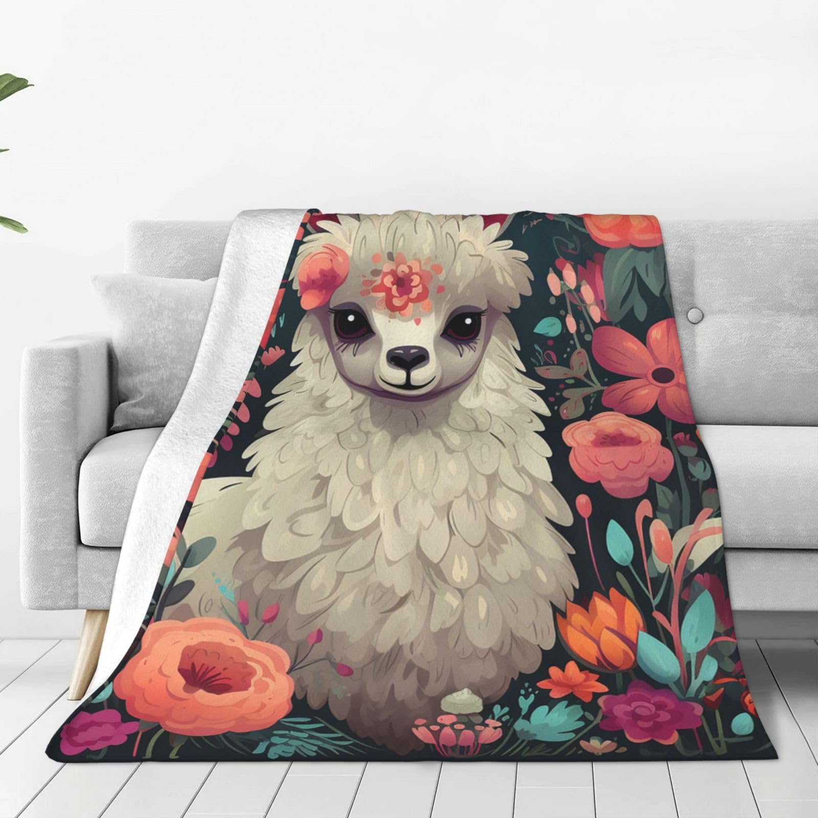 Couverture douce anti-froid et légère motif lama toutes saisons
