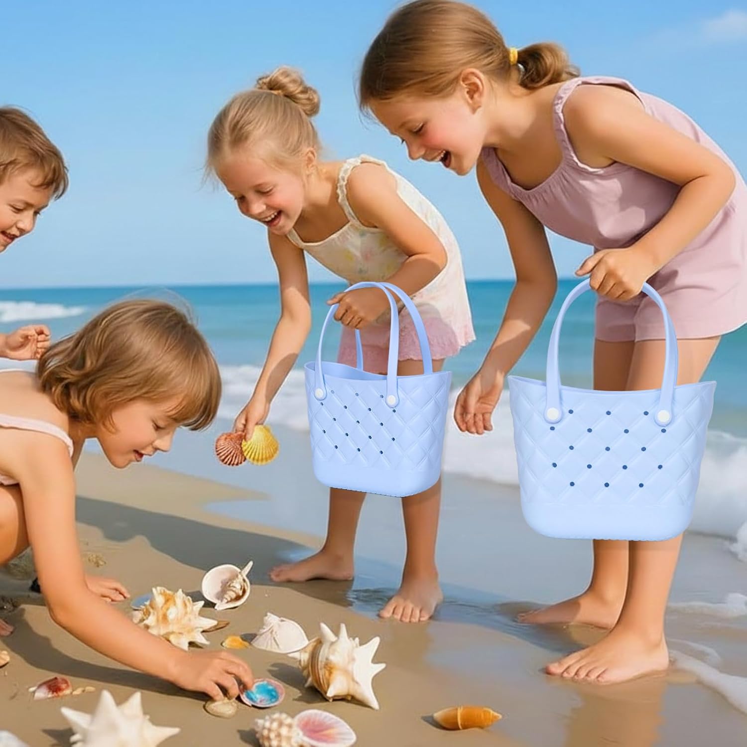 Small Waterproof Beach Bag for Little Girls and Women Lightweight Rubber Beach Tote for Pool, Travel,Beach,Sports - Image 4