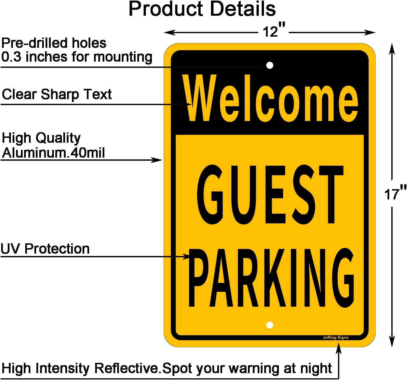 Joffreg Welcome Guest Parking Sign,No Parking Sign,17 x 12 inches,Reflective Aluminum,2 Pack