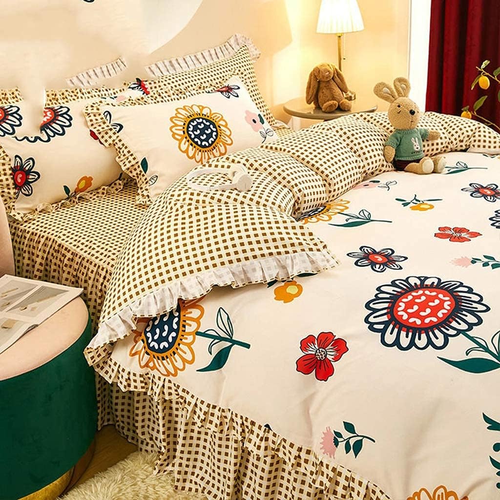 Bed Skirt Four-Piece Set Small Fresh Children's Student Princess Style (Color : D Size : 1.8x2m) (C 2x2.2m)