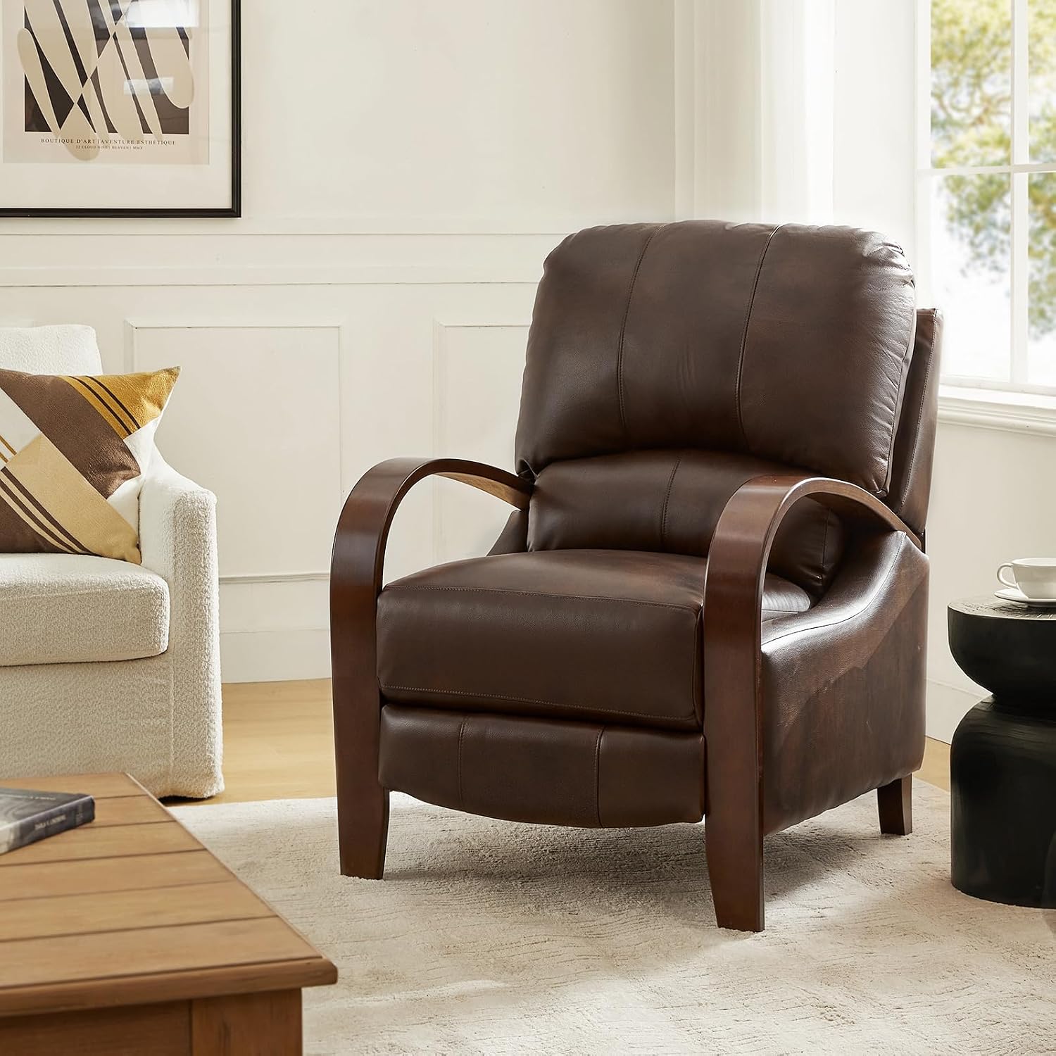 Amazon.com: HULALA HOME Genuine Leather Manual Recliner with Wood Feet ...