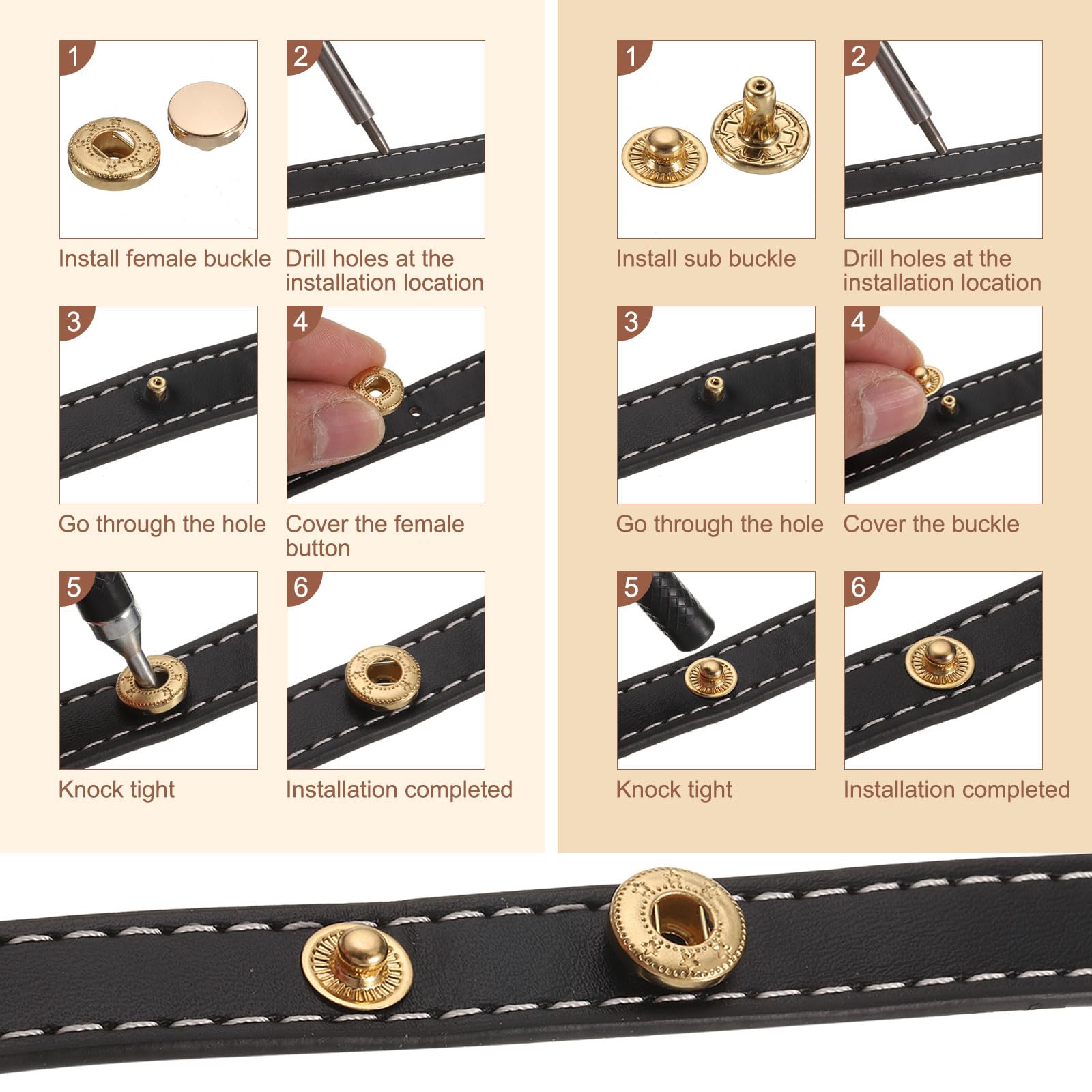 HARFINGTON Juego de 25 cierres a presión de cuero de 17 mm, remaches de cuero con 3 herramientas de ajuste para ropa, chaquetas, jeans, bolsos, color dorado