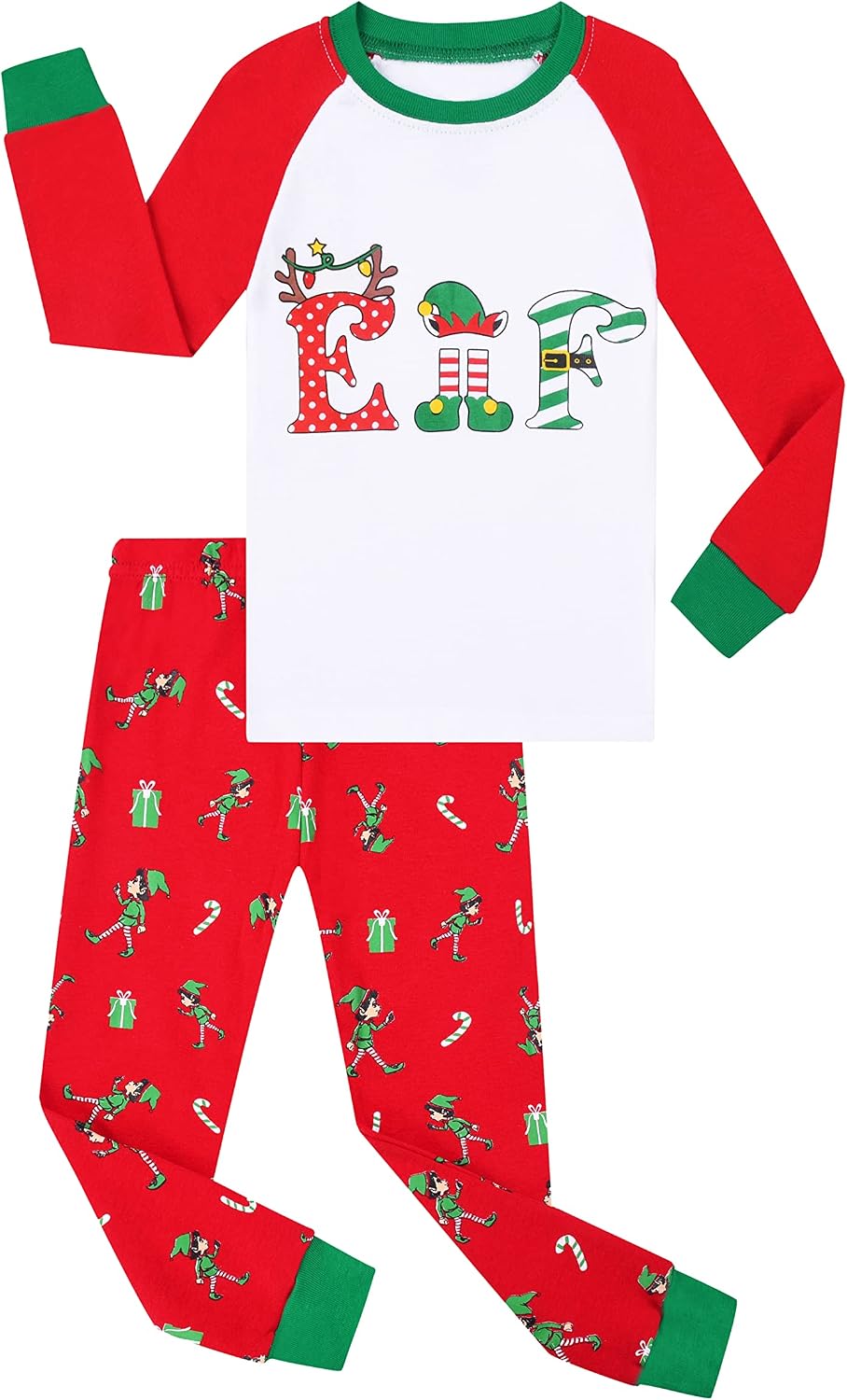 Benaive Boys Christmas Pajamas Kids Xmas Holiday Pjs 100% Cotton, 2-Piece Boys Sleepwear Long Sleeves Set Size 12