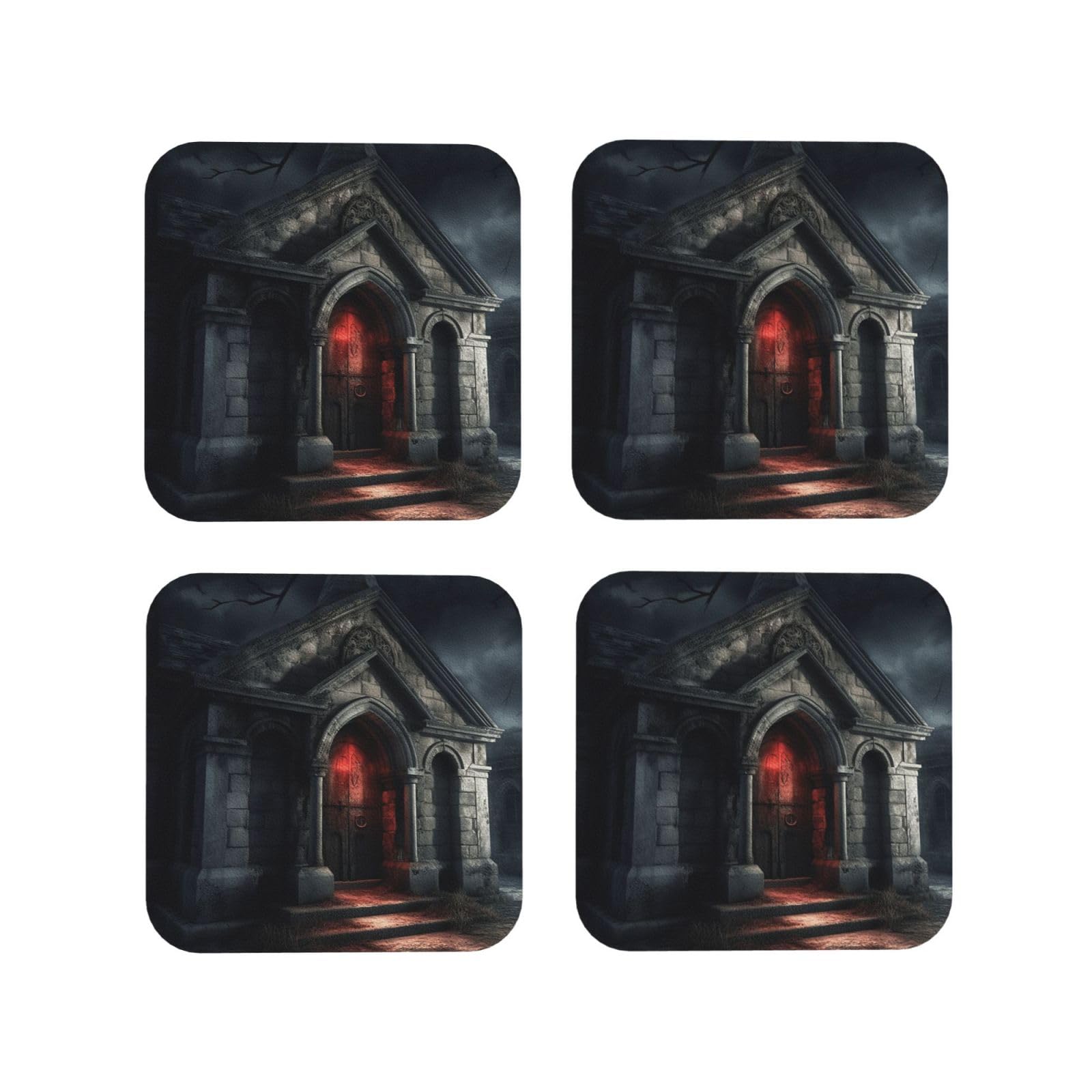 4pcs Drink Coasters for Tabletop Protection, 4" Leather Coasters for Drinks, Old Crypt Cup Coasters for Coffee Table Decor, Non-Slip Drinking Cup Mat for Hot Or Cold Drink
