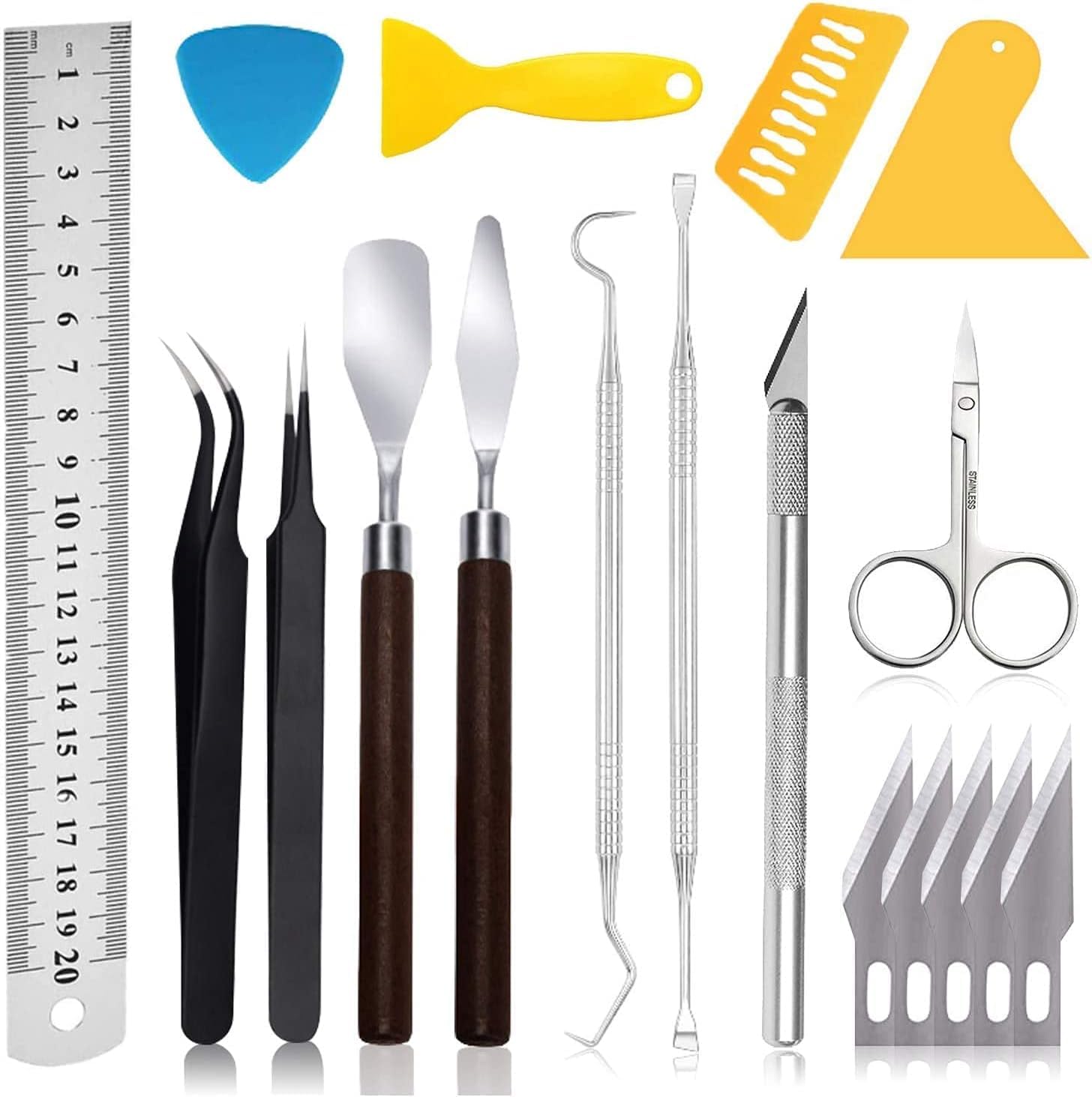 Craft Weeding Tools for Vinyl, 18 PCS Basic Craft Tools Set, Including Scraper Tool, Scissor, Craft Tweezers, Weeders, Spatula for Weeding Vinyl, Suitable for Silhouettes, Cameos, DIY Art Works