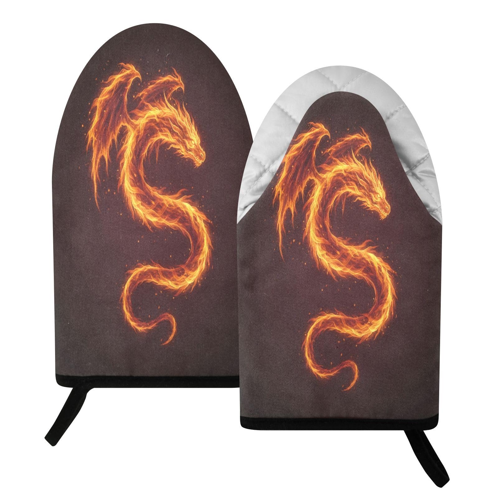 BURSTDDY Fire Dragon Oven Mitt,Heat Resistant Kitchen Mitts for Cooking
