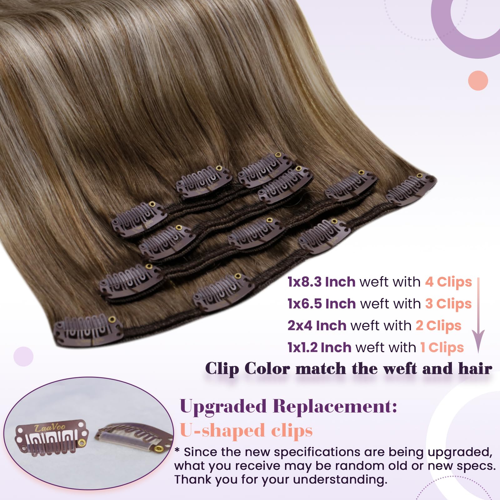 LaaVoo Clip in Hair Extensions Real Human Hair Light Barown Hair Extensions Clip in Straight Balayage Brown to Light Blonde Remy Hair Full Head Double Weft 80g 5pcs 14 Inch #8/60/8 - Image 3
