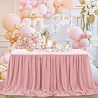 Vista 11 de QueenDream Falda de mesa de gasa azul bebé de 6 pies para mesa rectangular, mantel transparente para baby shower, boda, cumpleaños, fiesta temática