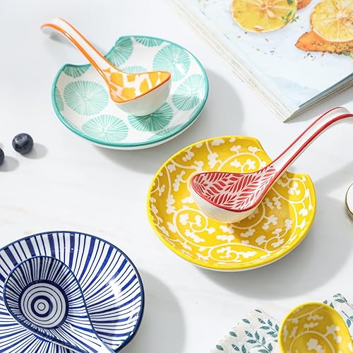Miniatura 7 de Selamica Juego de 6 cucharas asiáticas de sopa de cerámica, cucharas de ramen de 6.3 pulgadas, estilos japonés y chino, varios colores
