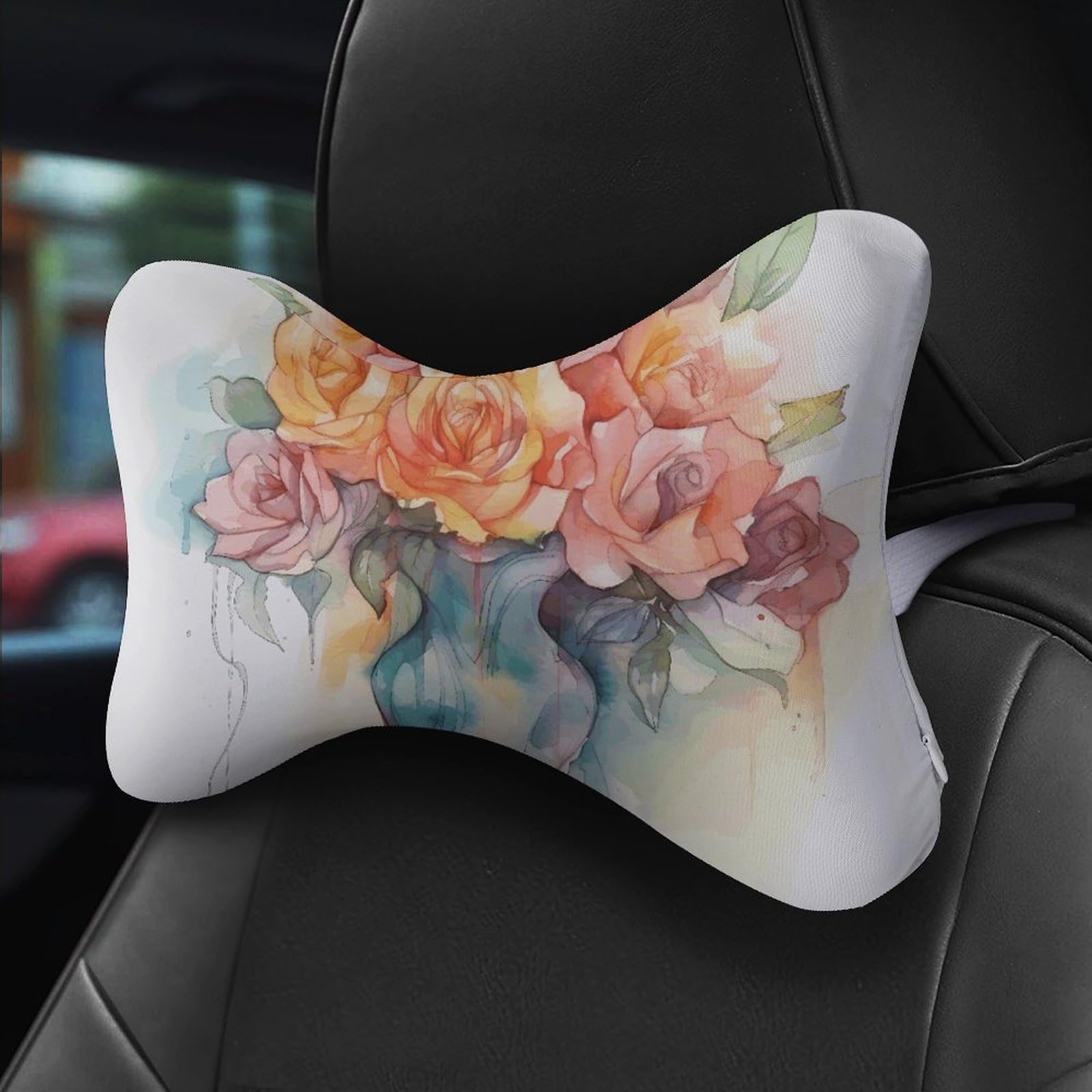 Cuscino per il corpo, supporto lombare, cuscino per il collo con stampa di rose in una bottiglia, cuscino da viaggio per auto, set di 2 cuscini adatti per sedile di guida dell'auto