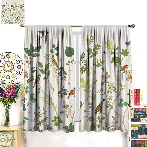 Miniatura 590 de Retro 70s Floral Blackout Window Curtains, Watercolor Flower Plant Rustic Modern Style Pattern Window Drapes, for Bedroom Living Room 42x45in 2