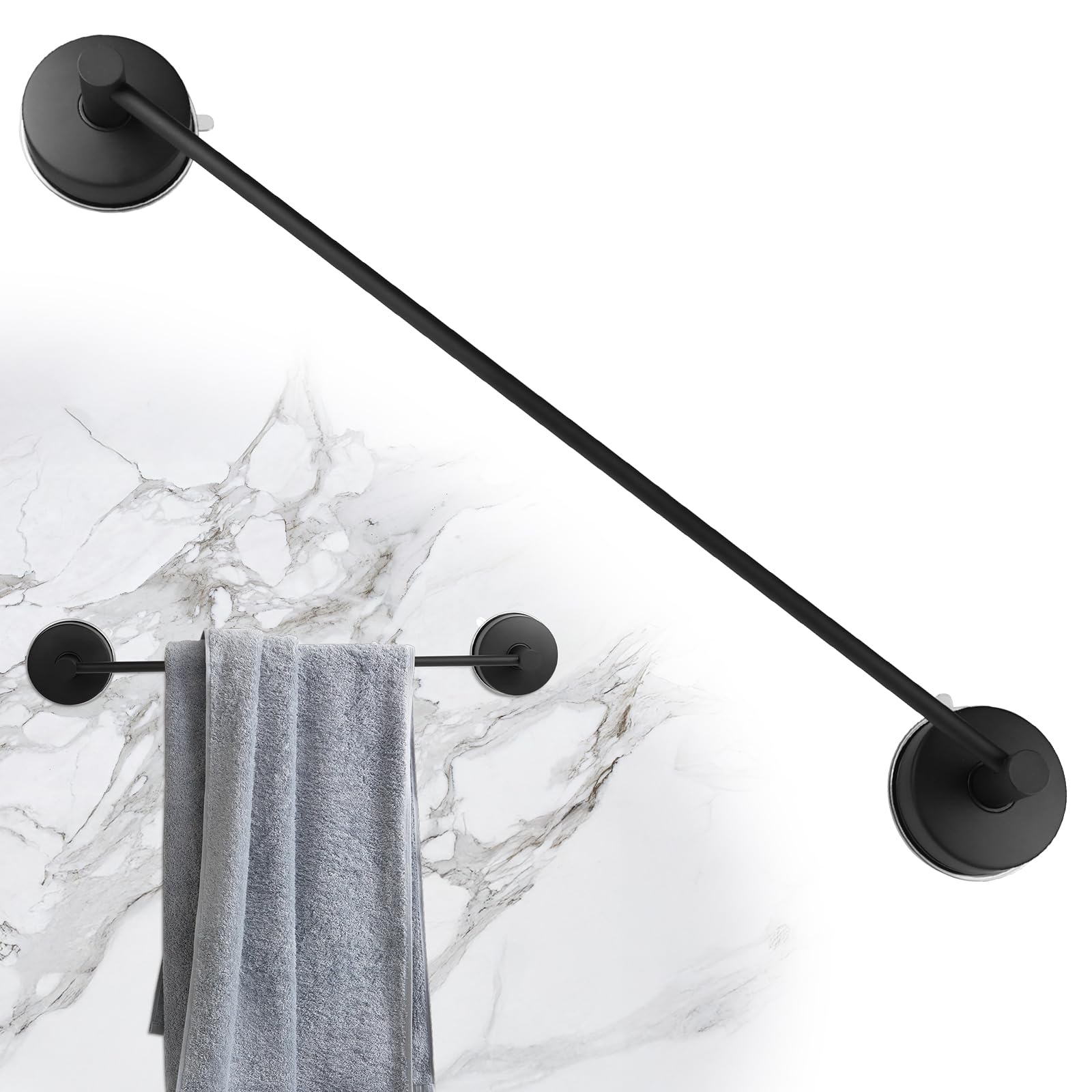 LALAGO 55cm Porte-Serviettes à Ventouse 304 Acier INOX Crochets à Ventouse sans Percer, Barre Porte-Serviettes de Salle de Bain étanche à Vide Capacité de Charge 5KG/PC Noir pour Paroi de Douche