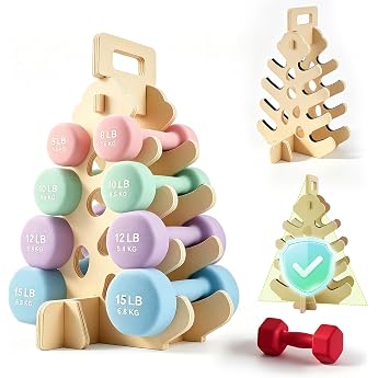 Wooden Dumbbell Stand A-Frame 4 Tier Dumbbell Rack with Handle