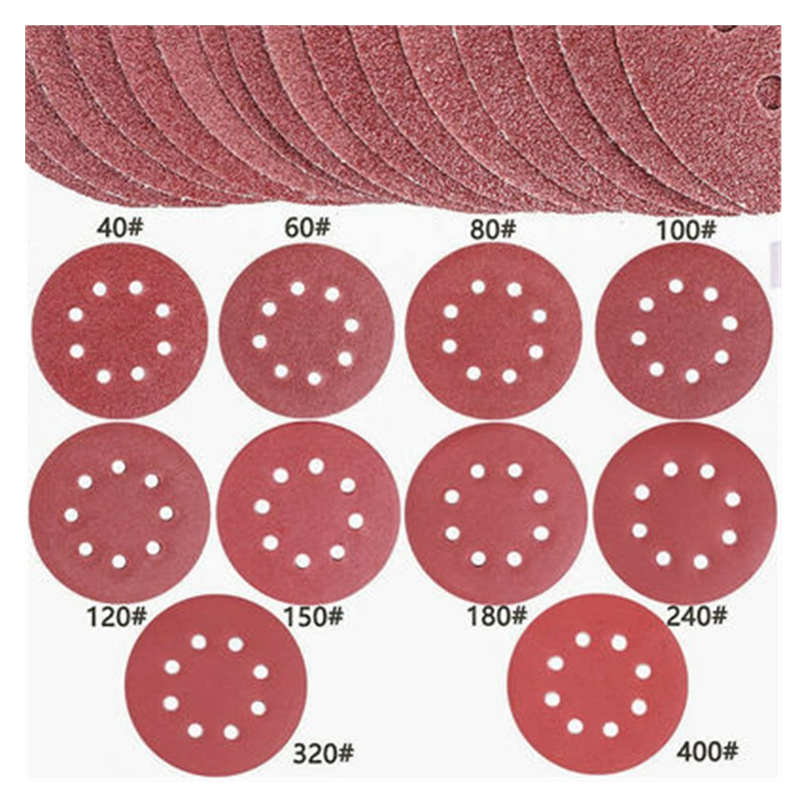 Papel de Lija 40-400 Grit 5 "125 mm Redondo Papel de Lija Sanding Gancho y Anillo Landing Disc Limpieza de hogar Pulido de Herramientas de Pulido (Color : 60pcs)