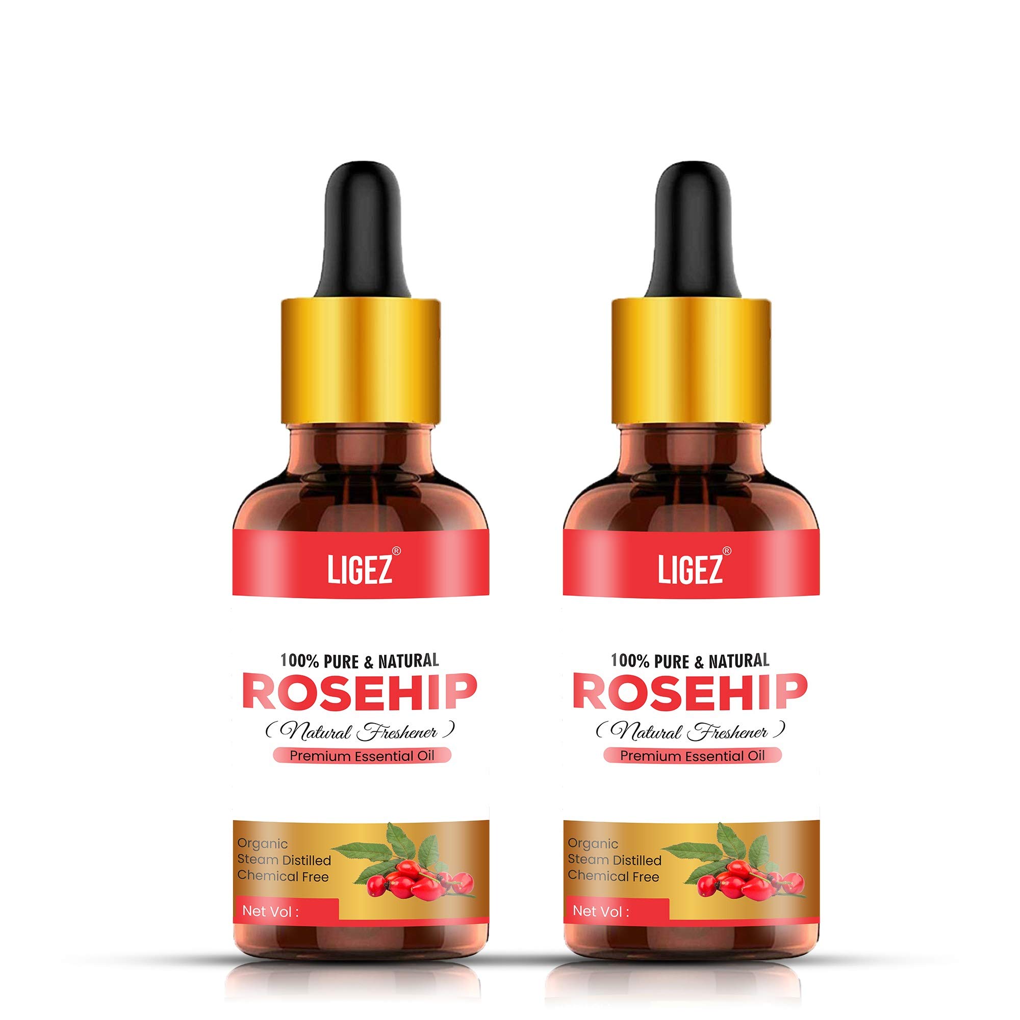 Ligez Rosehip Seed Oil - Cold Pressed Pure & Undiluted Carrier Oil for Skin Lightening, Stretch Marks, Acne Scars, Wrinkles, Aeging-Pack of 2 (30ml)