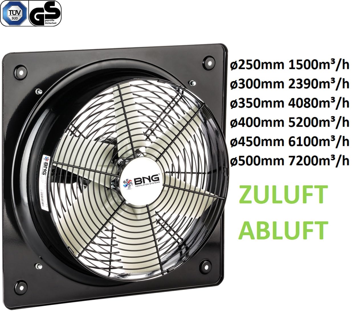 Axialventilator Ventilator Industrie Metall Wand Fenster Lüfter diverse Größen B6PA (250)