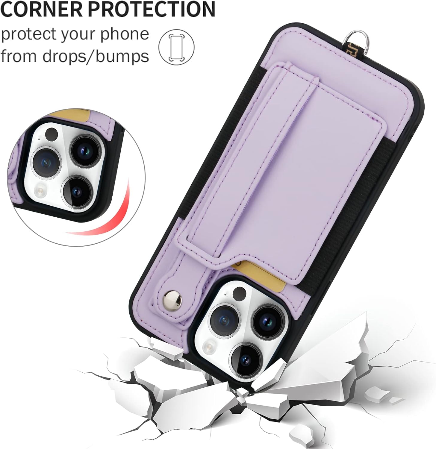 TOOVREN Phone Cover Compatible with iPhone 14 Pro Case with Wallet Strap Card Holder PU Leather Phone Cover for iPhone 14 Pro Wallet Case with Stand Lanyard Kickstand for Women & Men 6.1-Inch Purple - Image 9
