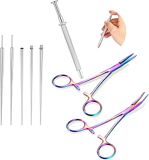Piercing Taper Pliers Ball Grabber Tool for Changing Jewelry - Curved and Straight Forceps Stainless Steel 14G 16G 18G Flat Back Earrings Insertion Tool Body Piercing Kit for Ear Nose Lip