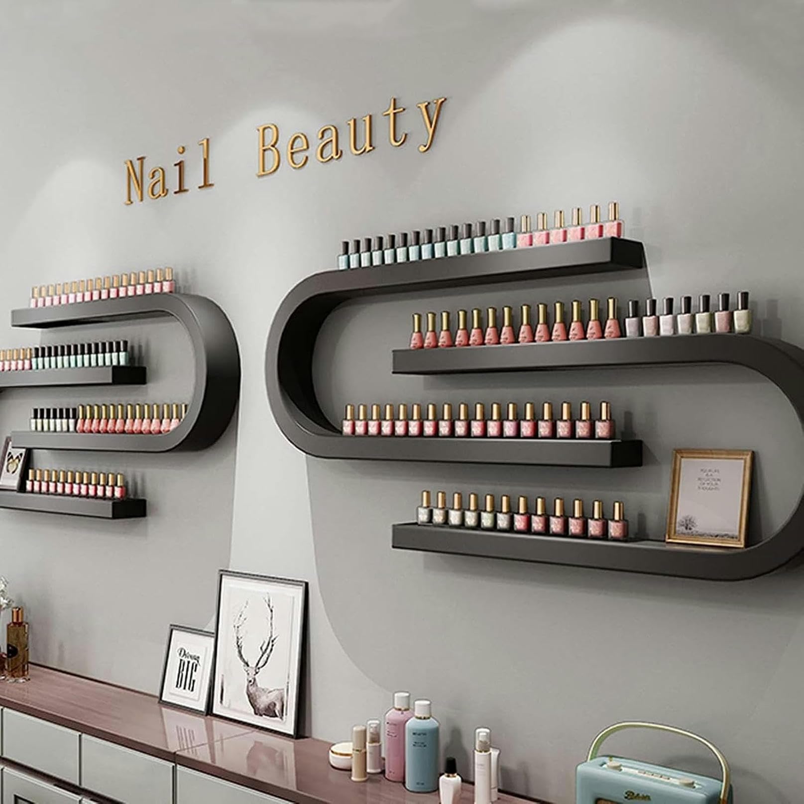 Mensola per Smalto a Parete, mensola per Oli Essenziali a Forma di U, Porta Rossetto, Organizer da Parete per Smalto con Luce