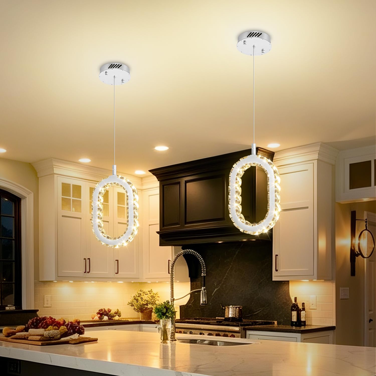 Photo 1 of IDEQUY 1-Light Crystal Ring Pendant Light
