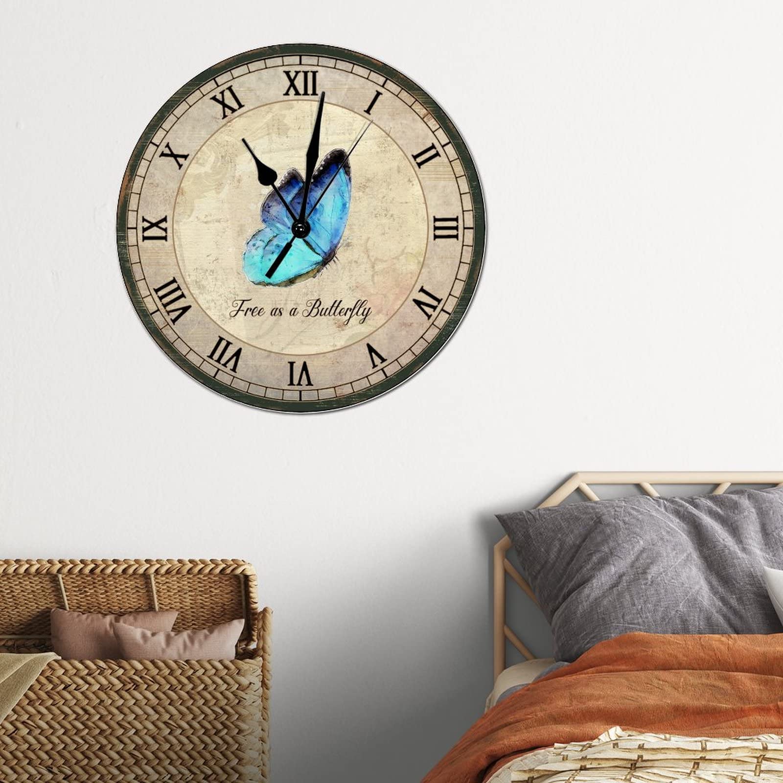 BestIdeas, orologio da parete silenzioso al quarzo con farfalla, senza ticchettio, funzionamento a batteria, decorazione per la casa, camera da letto, soggiorno, cucina, ufficio