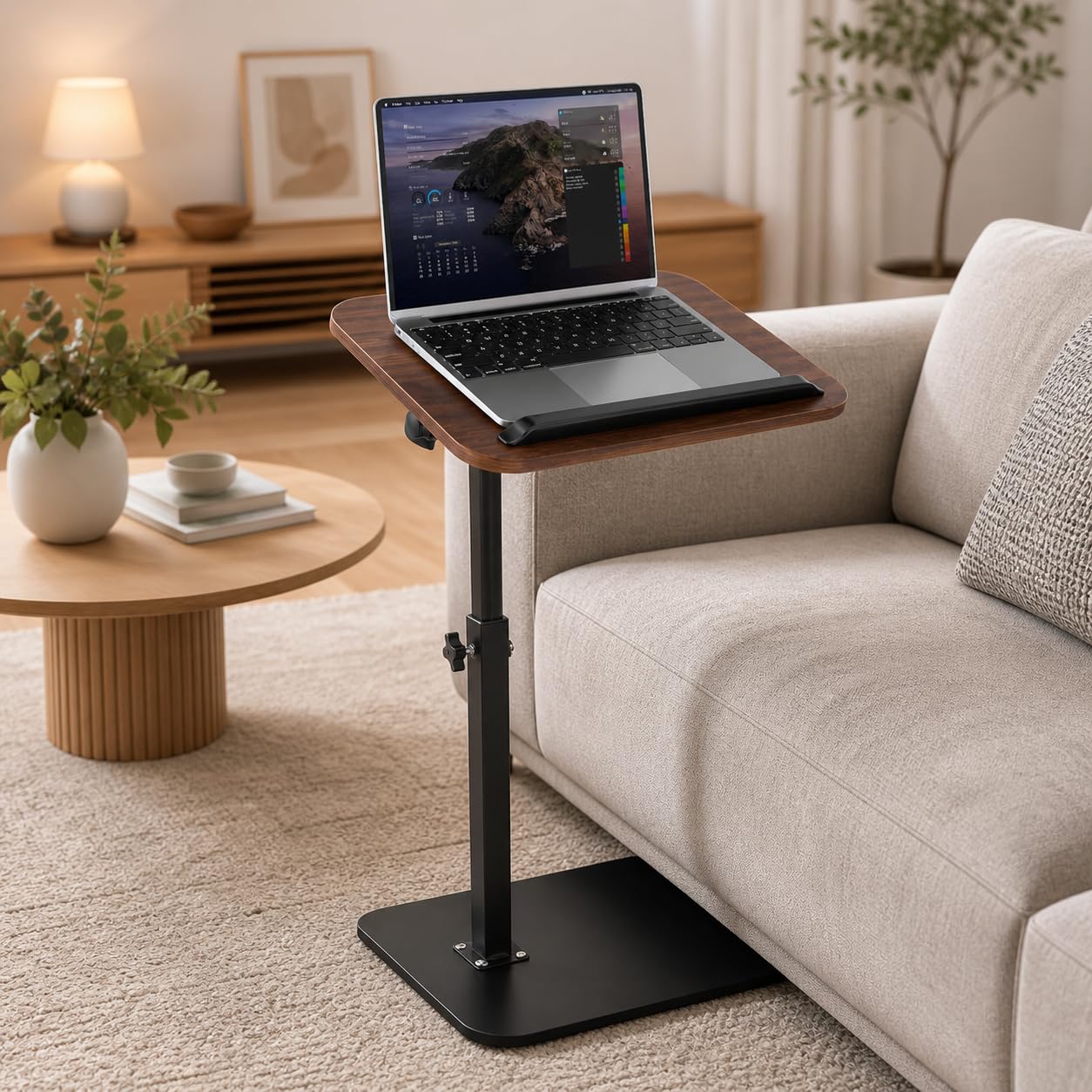 Homivion® C Shaped Side Table Height Adjustable 45-80cm, 360° Swivel Sofa Table, Sofa Saving Laptop Table For Couch, Bedside Table, Modern Small Coffee End Table For Reading and Living Bedroom
