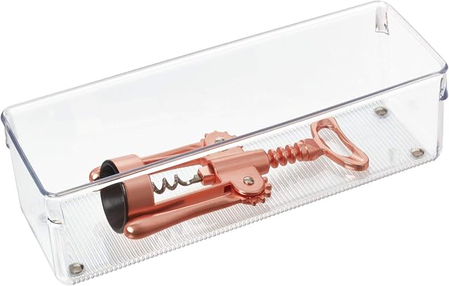 iDesign Drawer Organiser, Long Plastic Drawer Insert for Bathroom or Kitchen, Practical Drawer Organiser for Makeup, Kitchen Accessories and Office Supplies, Clear