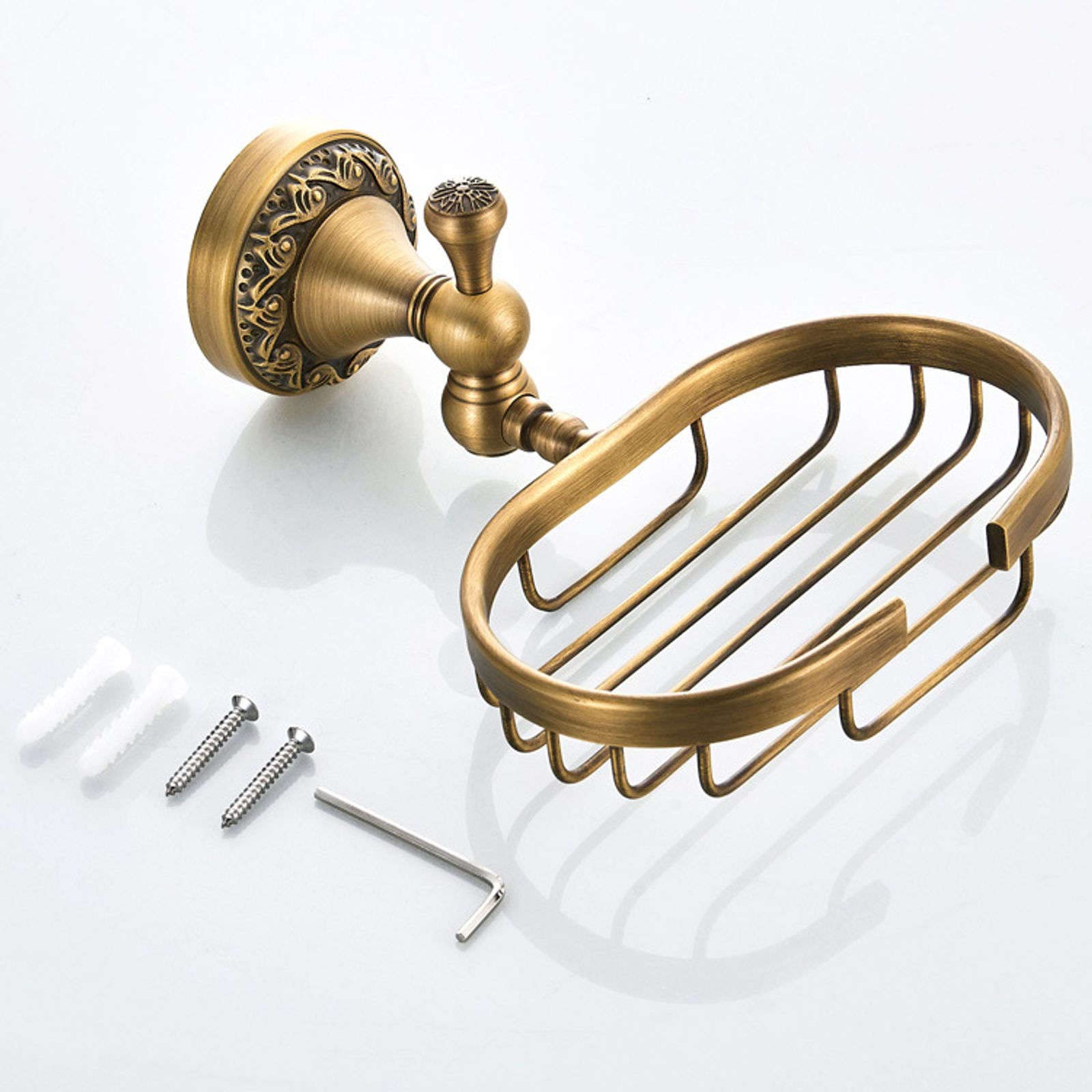 Jabonera de Pared, jabonera, jabonera de latón Antiguo Europeo, Bandeja de jabón con Acabado Cepillado, Mantiene el jabón seco y Drenaje rápido, Cesta de jabón, Color Bronce